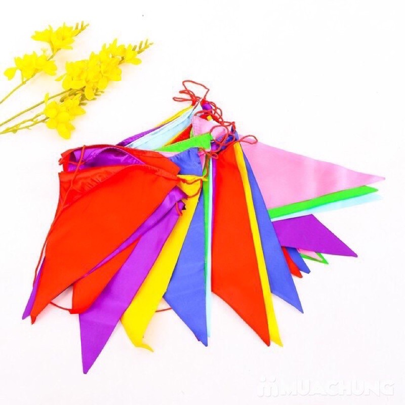 10 mét Cờ tam giác cờ đuôi nheo vải đẹp trang trí Tết, lễ hội, trang trí mầm non