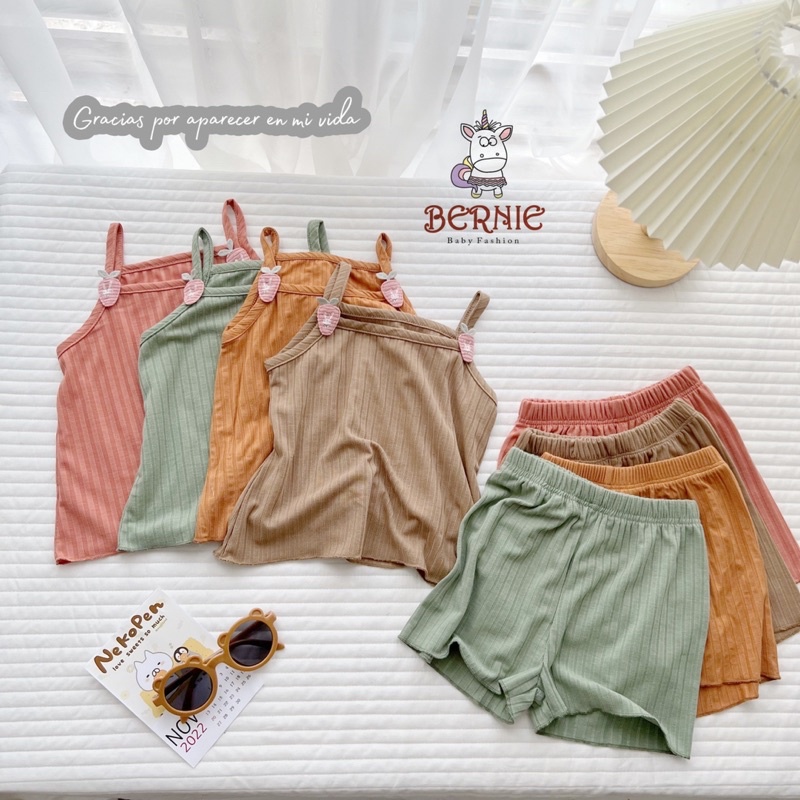 Bộ cộc thun tăm 2 dây bé gái