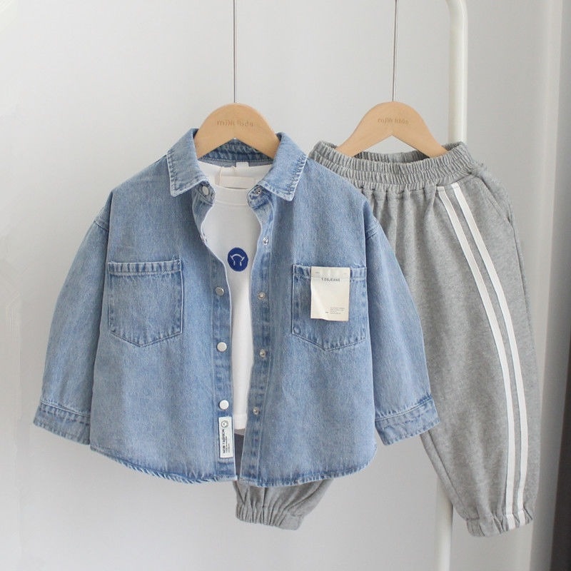 Áo Sơ Mi Denim Tay Dài Thời Trang Xuân Thu Cá Tính Cho Bé Trai