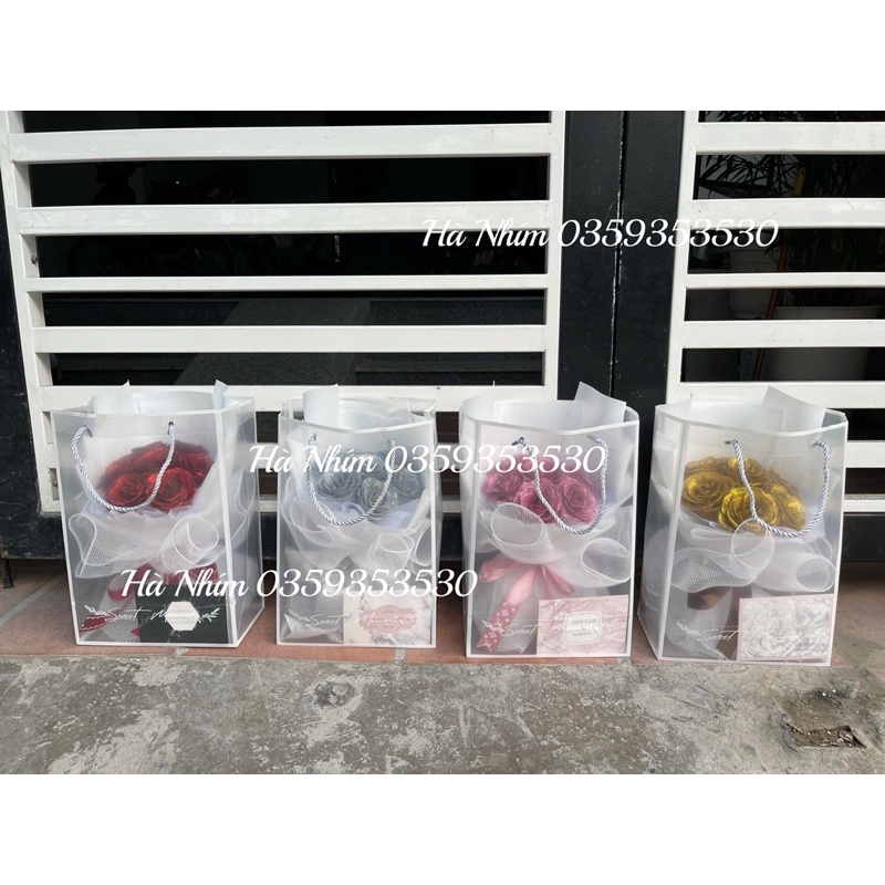 Set hoa nhũ 7 bông tặng kèm túi thiệp đèn