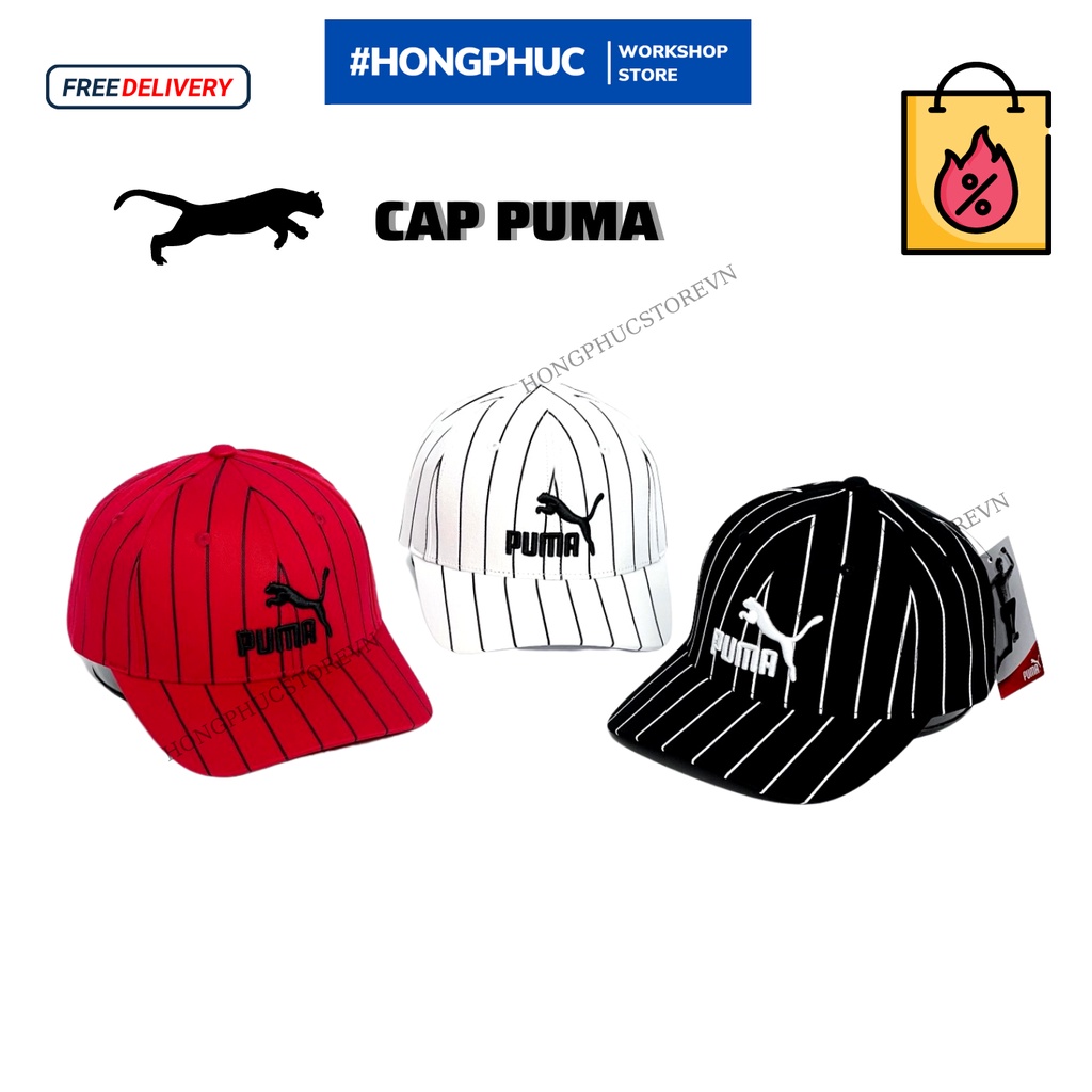 Mũ lưỡi trai, mũ cap P.U.M.A sọc - Freesize - Logo thêu cao cấp siêu chuẩn - Full tem tag