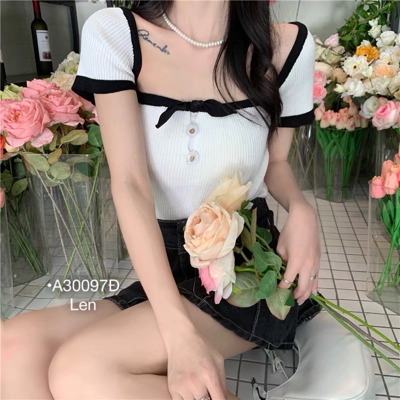 Áo len tay con nơ dây lưng phía sau phong cách hàn quốc