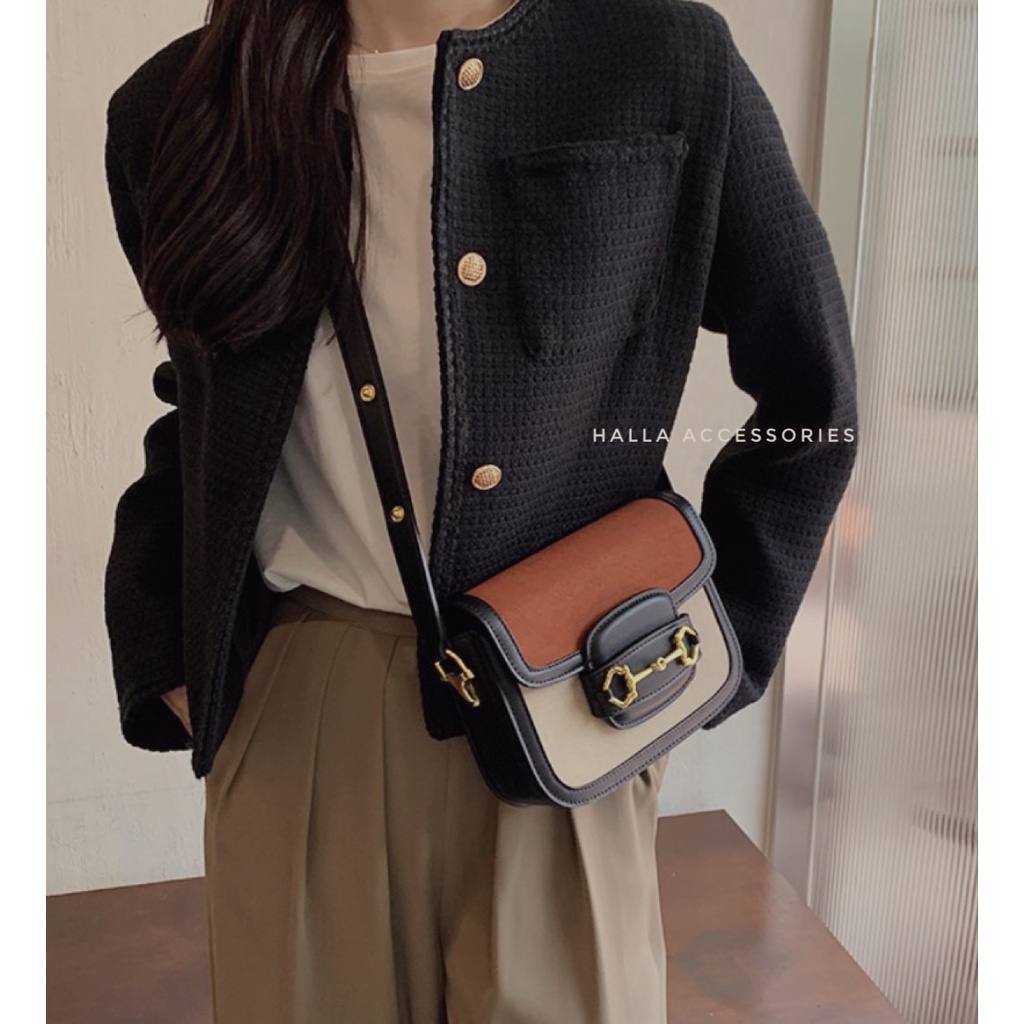 Túi Xách Nữ cao cấp dáng hộp chất da nhung mịn màu Nâu Cam HALLA TX103