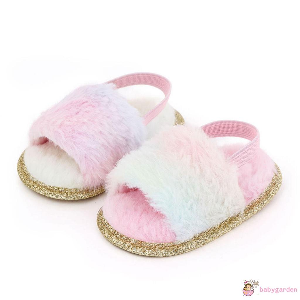 Xăng đan Đế Mềm Đính Lông Giả Dành Cho Bé Gái