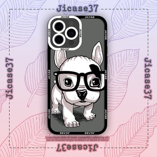 Ốp lưng iphone và samsung xiaomi oppo cạnh vuông Jicase chó bull đeo kính 