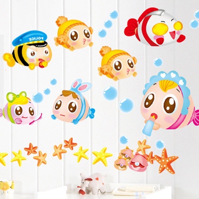 Miếng Dán Tường Tự Dính Họa Tiết Hoạt Hình Đại Dương Dùng Trang Trí Nhà Tắm/ Nhà Vệ Sinh