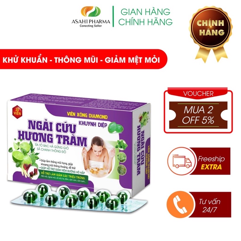 (CHÍNH HÃNG) VIÊN XÔNG HƯƠNG TRÀM TÍA TÔ BẠC HÀ KHUYNH DIỆP 2 Vỉ 20 Viên