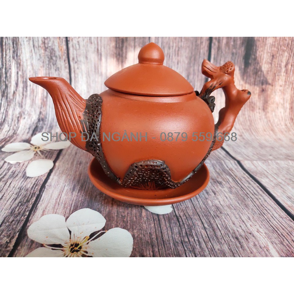 Ấm tử sa đắp nổi cực sang dung tích 500 ml, ấm tử sa đắp nổi Bát Tràng