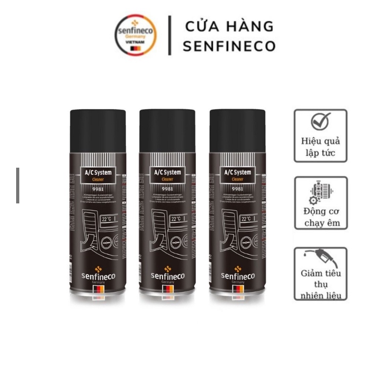 Vệ sinh máy điều hòa SENFINECO 9981- 520ML A/C System Cleaner làm sạch và khử trùng.