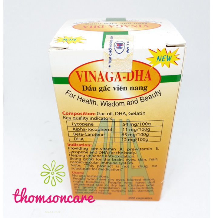 Dầu gấc VINAGA DHA Sáng mắt đẹp da - từ tinh dầu gấc 95