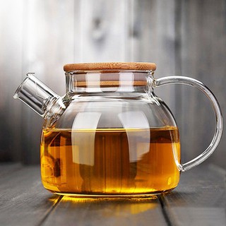 Bình thủy tinh pha trà có nắp gỗ 700ml, 1000ml