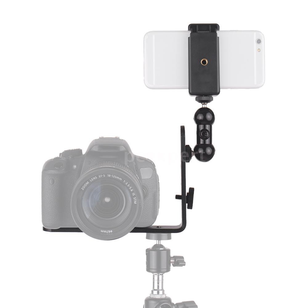 PCER◆ Vertical L-Shape Bracket Camera Stand + Flexible Smartphone Ballhead Stand + Adjustable Phone