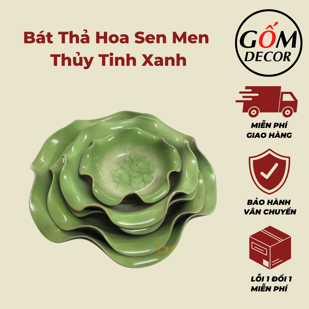 Bát Thả Hoa Sen Bát Tụ Lộc "Minh Đường Tụ Thủy" Men Thủy Tinh Xanh Bát Tràng