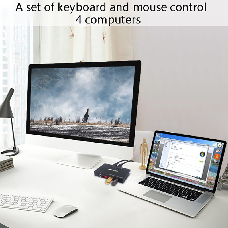 AIMOS USB Printer Sharing Device 4 in 4 Out KVM Switch for 4 Computers to Share A Set of Keyboard and Mouse USB 2.0 Converter