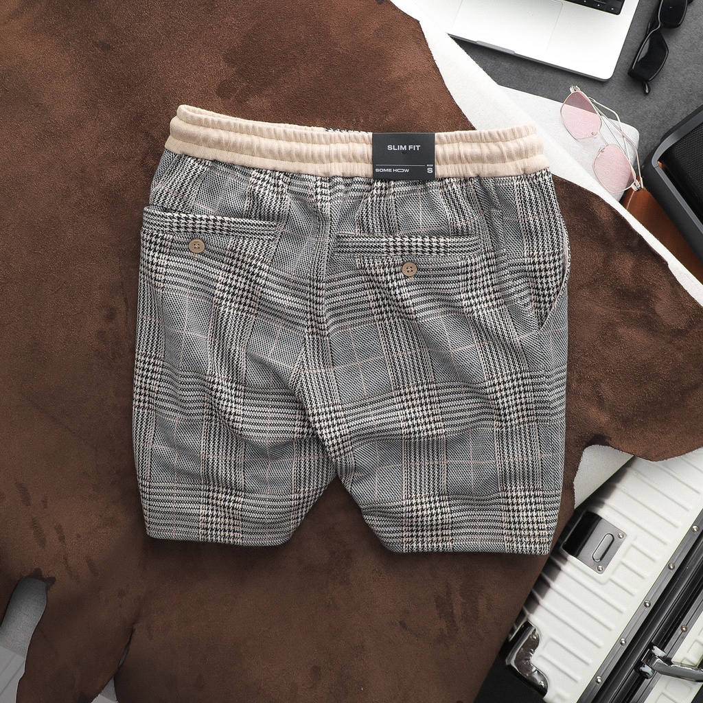 Quần Short Nam Caro Beige String , Chất Vải Cotton Thoải Mái , QD003206,SOMEHOW