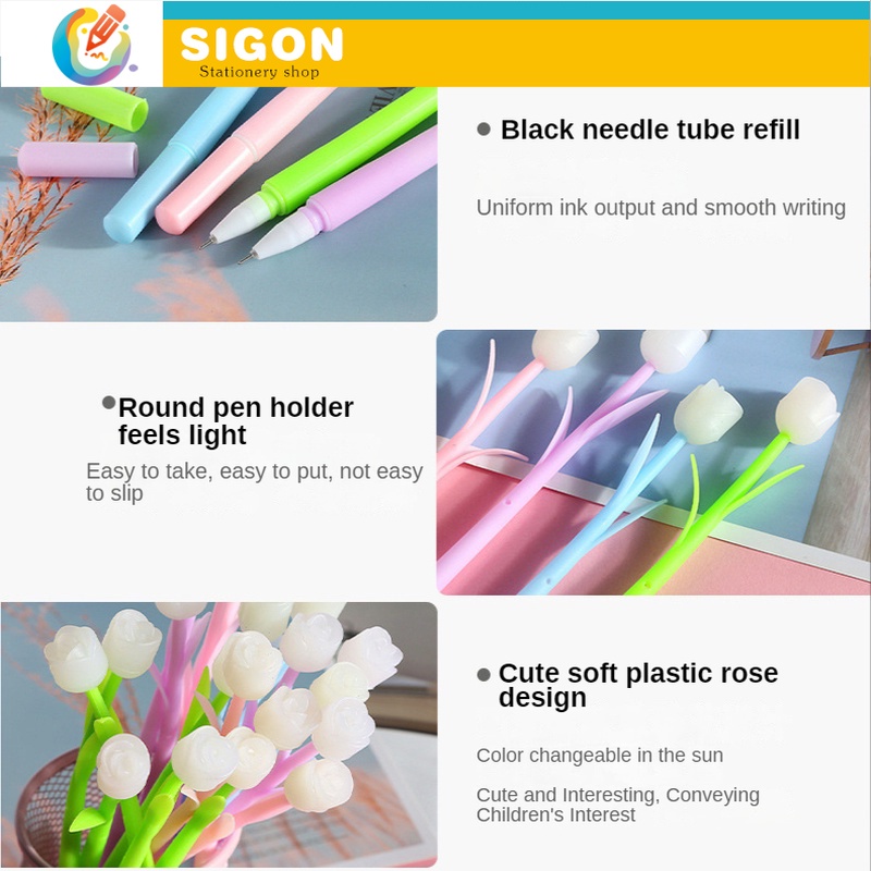 Bút Gel Hình Hoa Hồng Thay Đổi Màu Sắc Sáng Tạo Phù Hợp Cho Trường Học / Văn Phòng