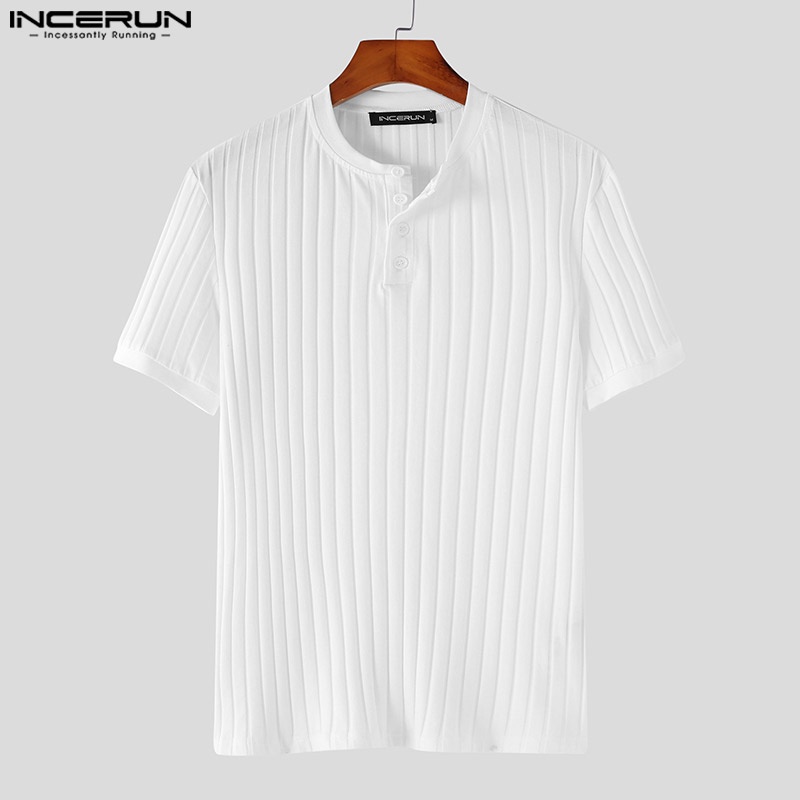 Áo thun INCERUN ngắn tay kẻ sọc thời trang sành điệu cho nam