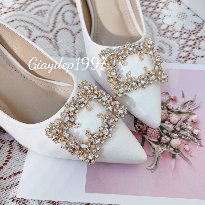 Giày cao gót gót kín đính đá 7p sang chảnh êm chân chắc chắn hot new mã SK