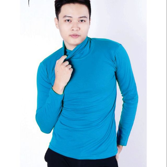 Áo thun cổ lọ tay dài nam màu xanh biển