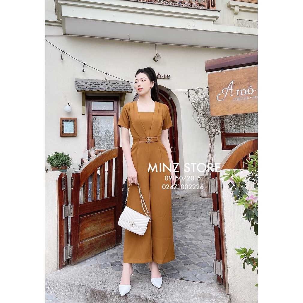 Jumpsuit cổ vuông vạt chéo đai liên