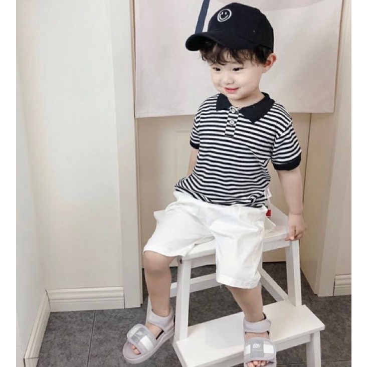 Set áo Polo kẻ bé trai