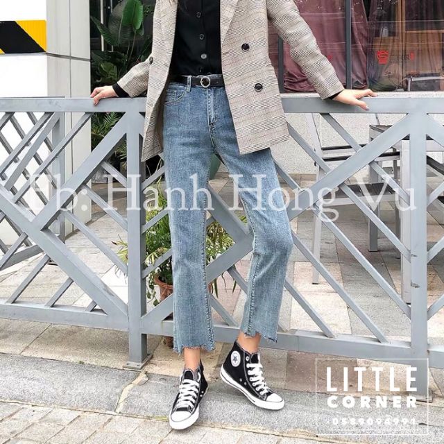Quần slim baggy jeans lưng cao cắt gấu ulzzang kèm ảnh thật tự chụp