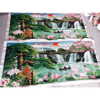 (Đã thêu) Tranh thêu thành phẩm tùng nghênh khách thêu kín 136x68cm