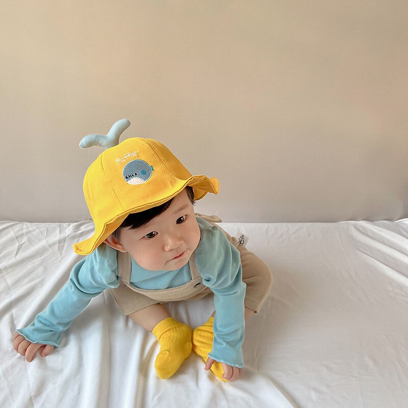 Nón Tai Bèo Cotton Mềm Mại Thoải Mái Thêu Chữ Và Cá Voi Nhiều Màu Dễ Thương Cho Bé Sơ Sinh