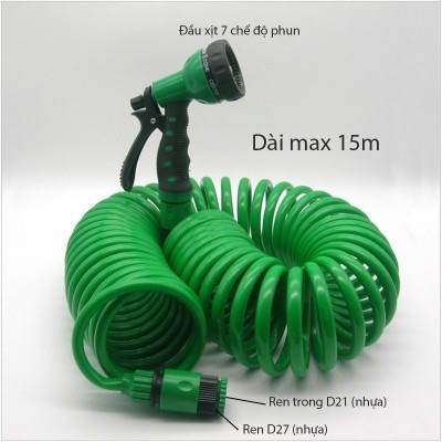 BỘ VÒI XỊT 7 CHẾ ĐỘ KÈM DÂY MỀM LÒ XO DÀI MAX 15M (JC615)