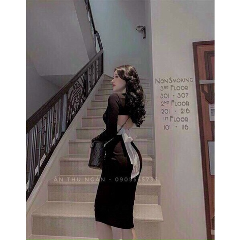 Đầm Body Đuôi Cá Khoắc Eo Nơ Lưng Tay Dài Siêu Tôn Dáng