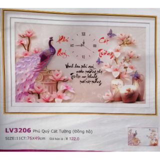Tranh thêu chữ thập đồng hồ Phú quý cát tường LV3206