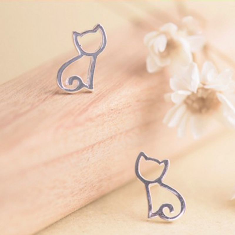 Bông tai mạ bạc 925 hình chú mèo nhỏ dễ thương thời trang cho nữ