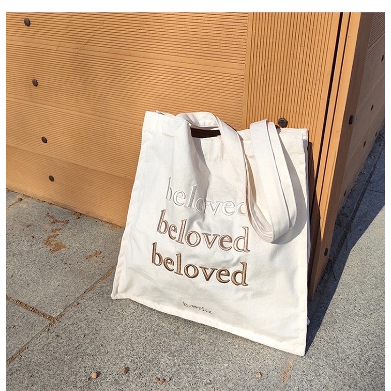 Túi Tote Vải Canvas Đeo Vai Chất Siêu Đẹp Thêu Chữ BELOVED Vintage Uzzlang Hàn Quốc