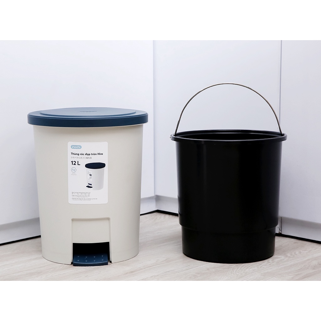 Thùng rác đạp tròn Inochi Hiro 12L - Ag+  kháng khuẩn khử mùi