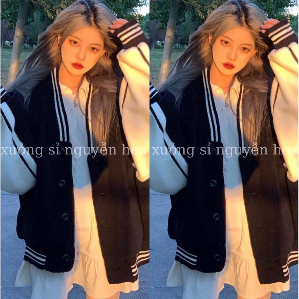áo bomber khoác viền cổ cài cúc tay phối trắng form dáng rộng unisex nam nữ mặc được chất nỉ dạ phong cách hàn quốc
