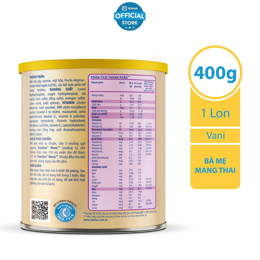 Sữa bột Similac Mom IQ 400g hương vani [up]