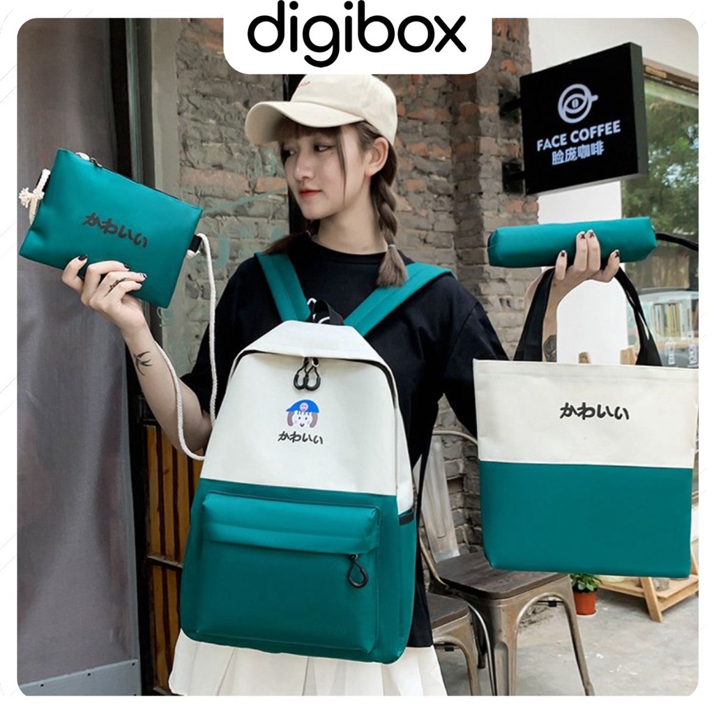 Set 4 Món Balo Túi Xách Ví Cầm Tay Phong Cách Hàn Quốc Harajuku Xin Xắn, Thời Trang