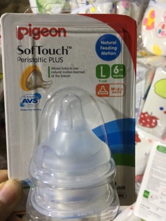 Set 2 núm vú Pigeon SofTouch cho bình cổ rộng đủ size