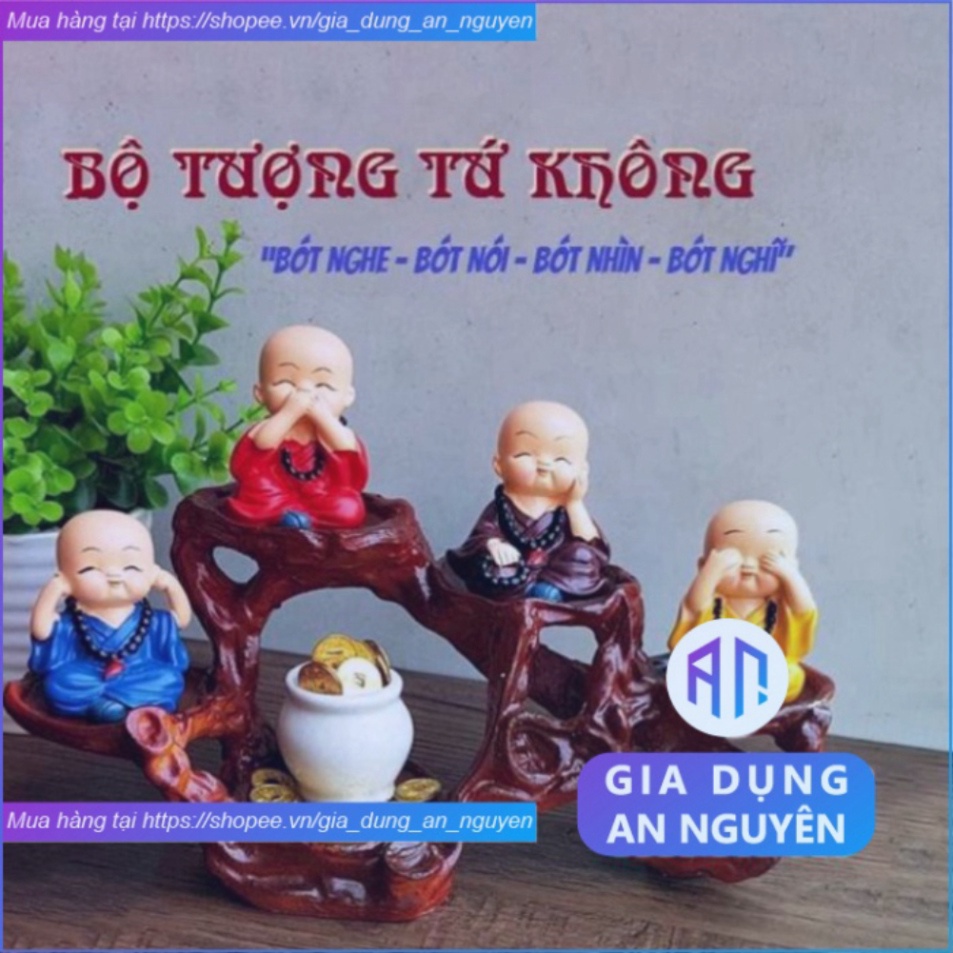 Bộ 4 tượng chú tiểu bốn hòa thượng tứ không mini để bàn làm việc đẹp bằng sứ an lạc -GDAN