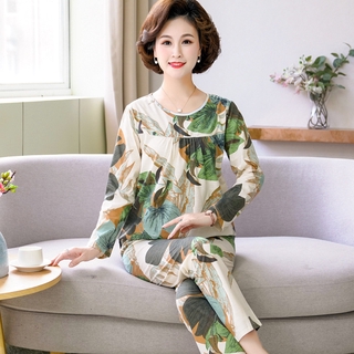Bộ Đồ Ngủ Vải Cotton Tay Dài Thời Trang Mùa Thu Cho Phụ Nữ Trung Niên