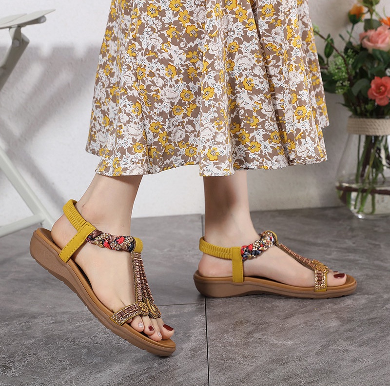 Giày Sandal Đế Bằng Siêu Nhẹ Thoải Mái Phong Cách Bohemian Thời Trang Cho Nữ