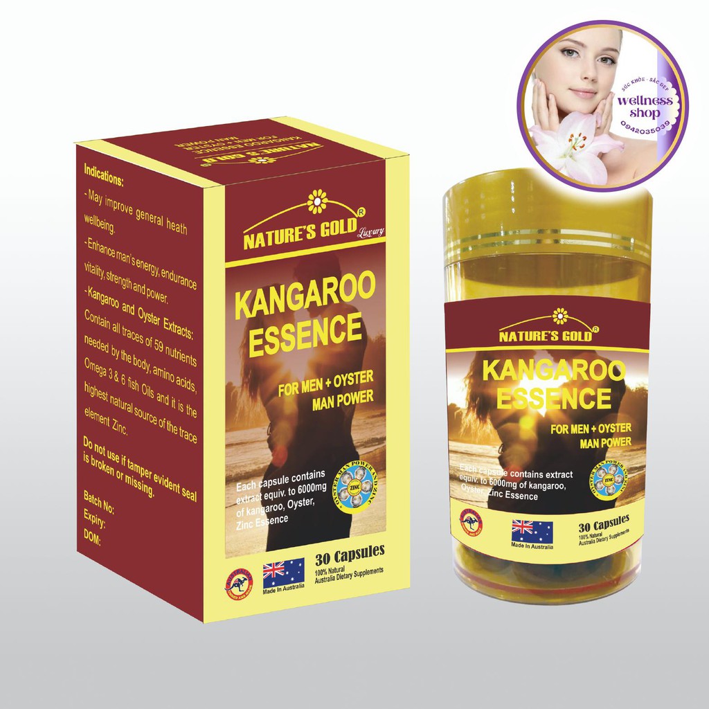 Viên uống tăng cường sinh lý nam (Kangaroo Hàu Kẽm - Úc) Kangaroo Essence For Men 6000mg + 1000 OYSTER (Hàu) + Zn (Kẽm)