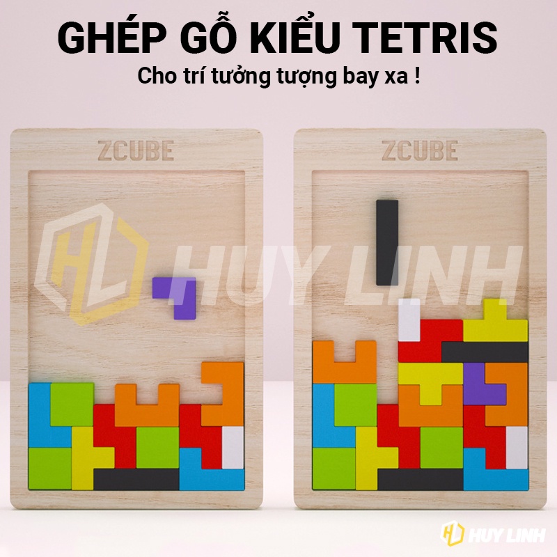 Đồ chơi gỗ Montessori HL199 Zcube - Wooden Puzzle Toy Block Game Colorful Bảng xếp hình bằng gỗ Tetris phát triển tư duy