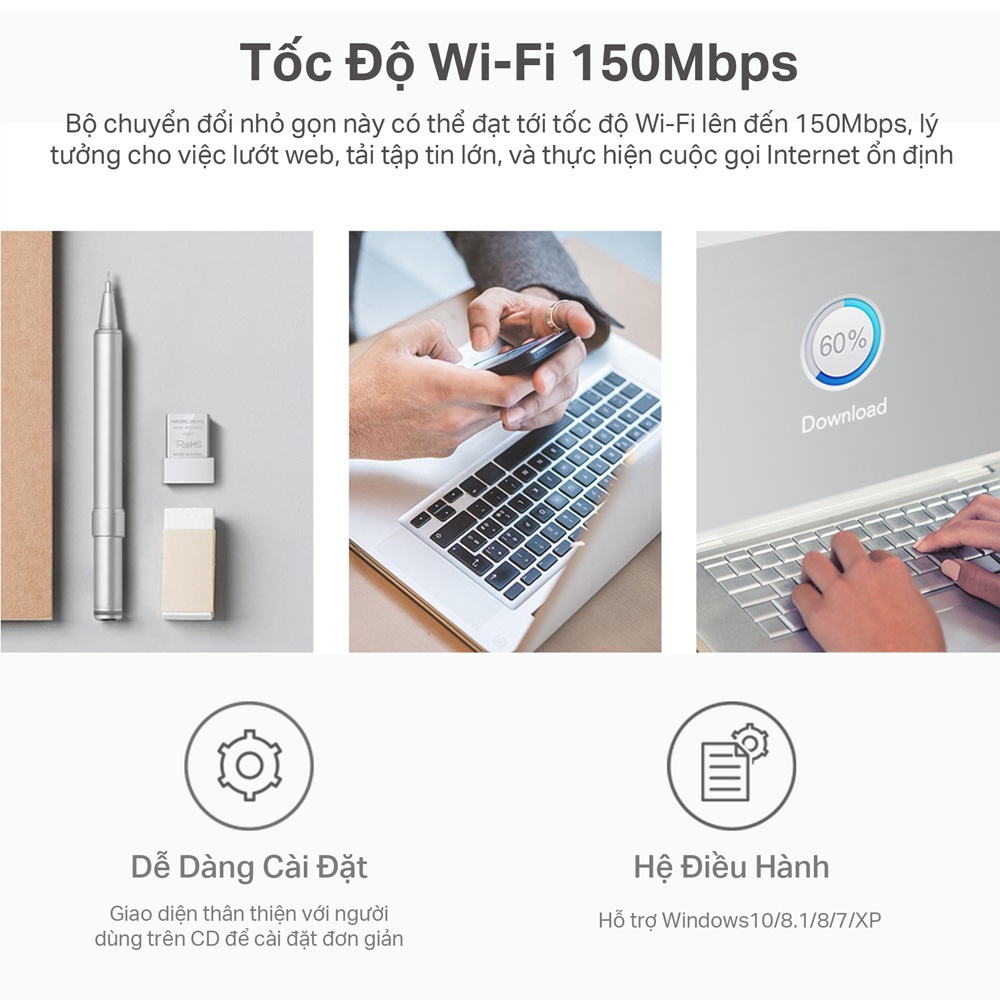 Bộ Chuyển Đổi USB Wifi Nano Mercusys MW150US Chuẩn N 150Mbps