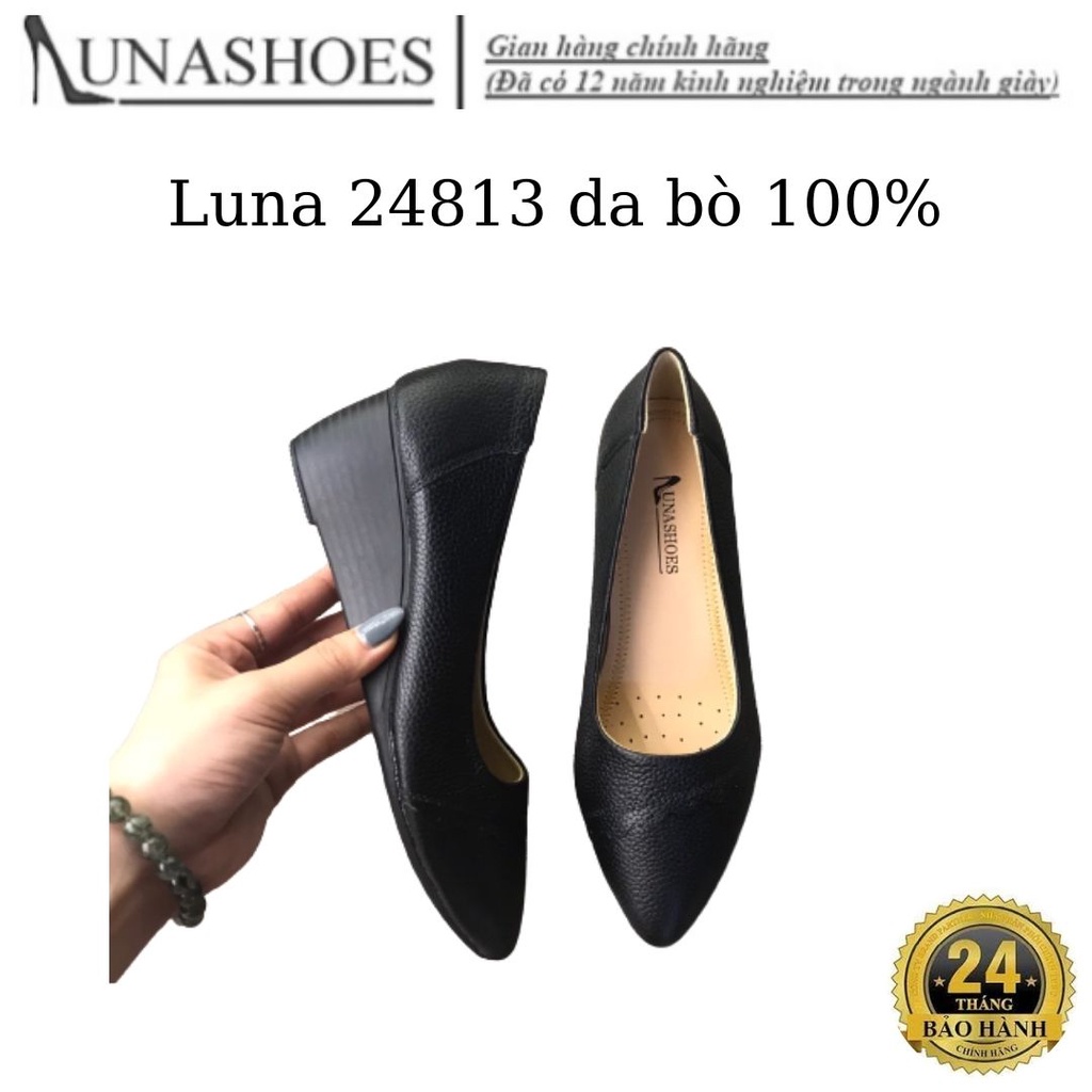 Giày Đế Xuồng nữ da bò mềm êm chân LUNASHOES 24813 giầy Mũi Nhọn 5p HÀNG CAO CẤP bảo hành 2 năm