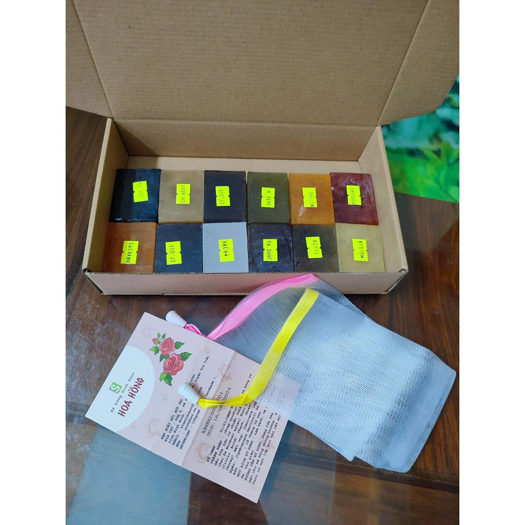 Combo trải nghiệm 10 vị đến 12 vị xà bông htx sinh dược, xà phòng thảo dược 100% thiên nhiên, tặng kèm túi lưới