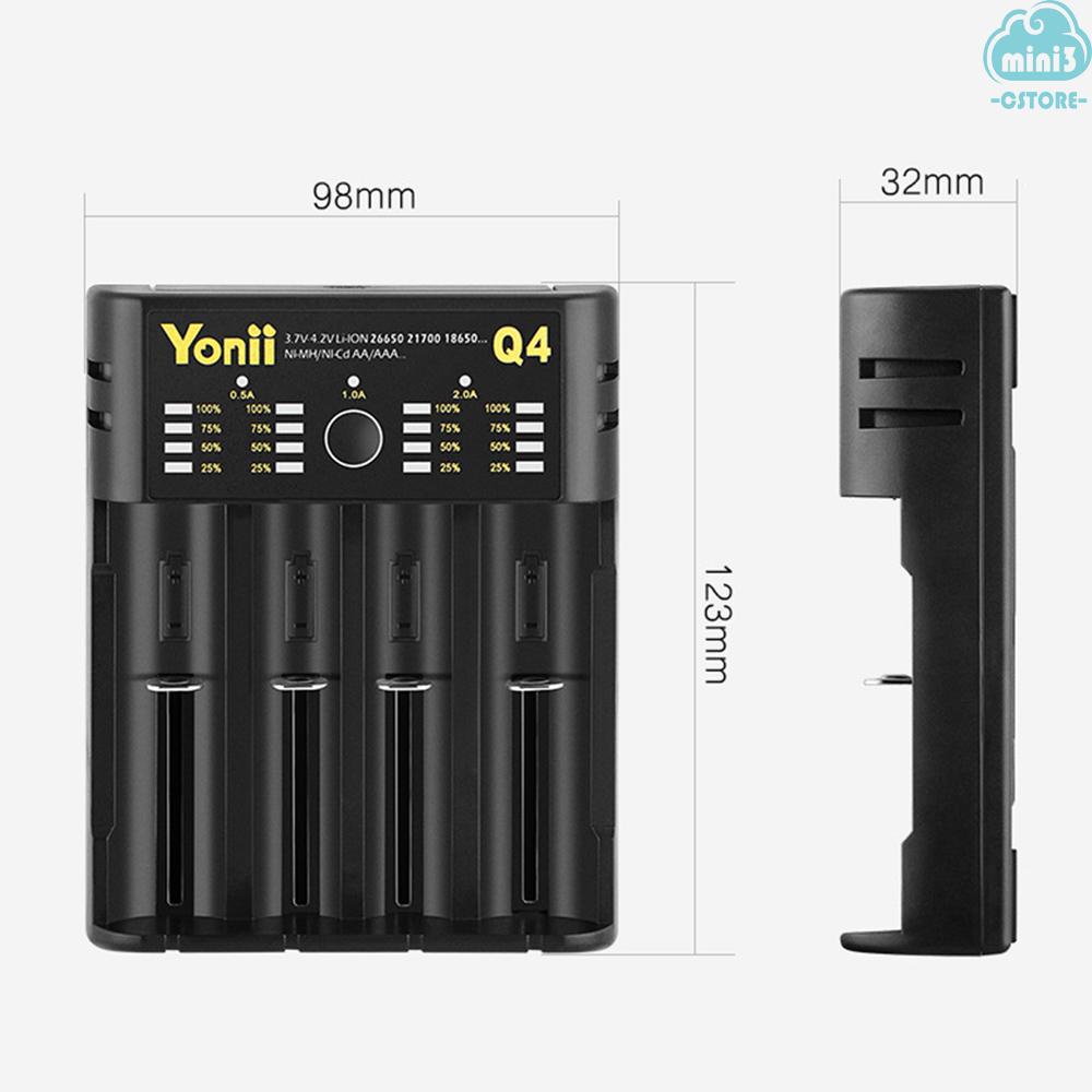 (V06) YONII Q4 3.7V 18650 Battery Charger Li-ion USB 4 Slots Independent Charging Portable 18350 16340 14500 Battery Charger