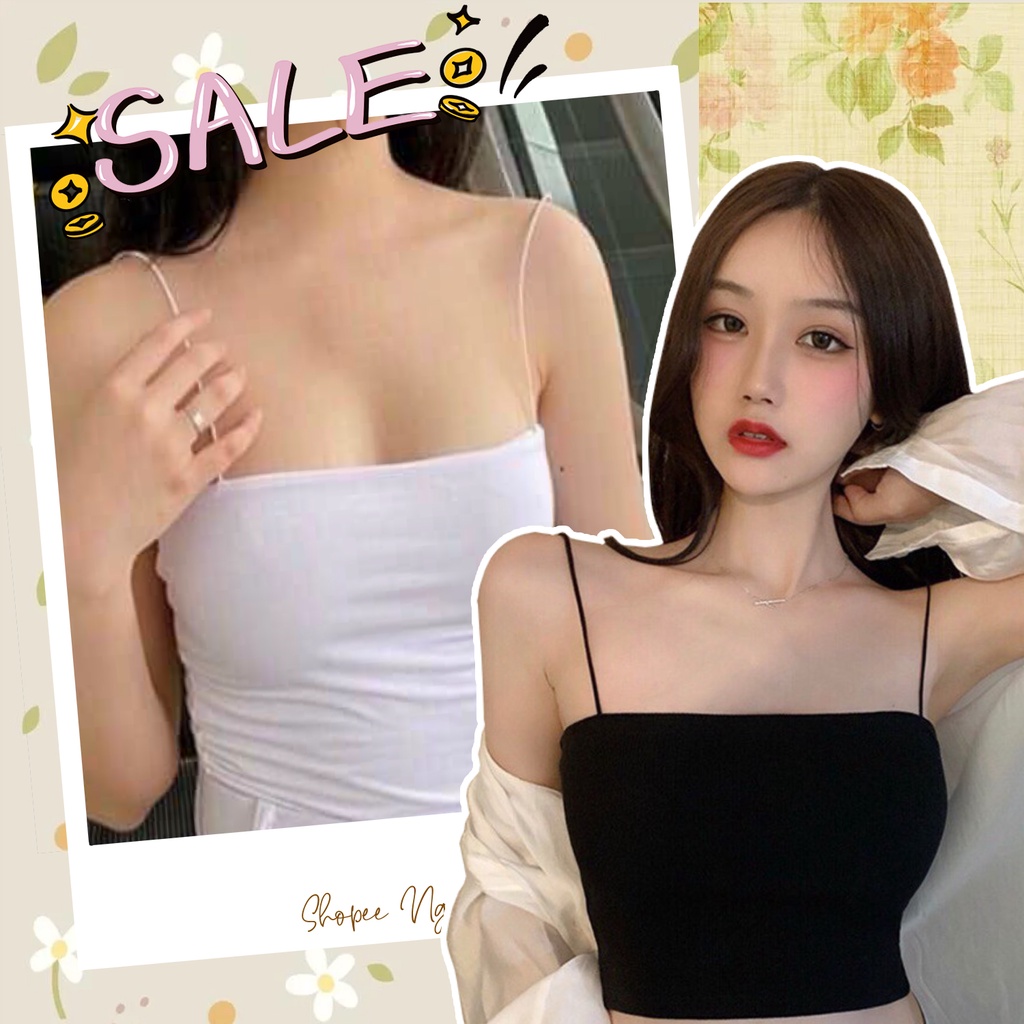 A014 Áo hai dây mảnh dáng ôm body sexy trẻ trung dễ thương Ulzzang, áo hai dây nữ dây bún đen trắng Hàn Quốc cute