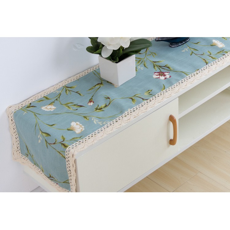 KHĂN TRẢI BÀN RUNNER LAN DECOR TBR425 HỌA TIẾT HOA DÂY VẢI XANH DA TRỜI