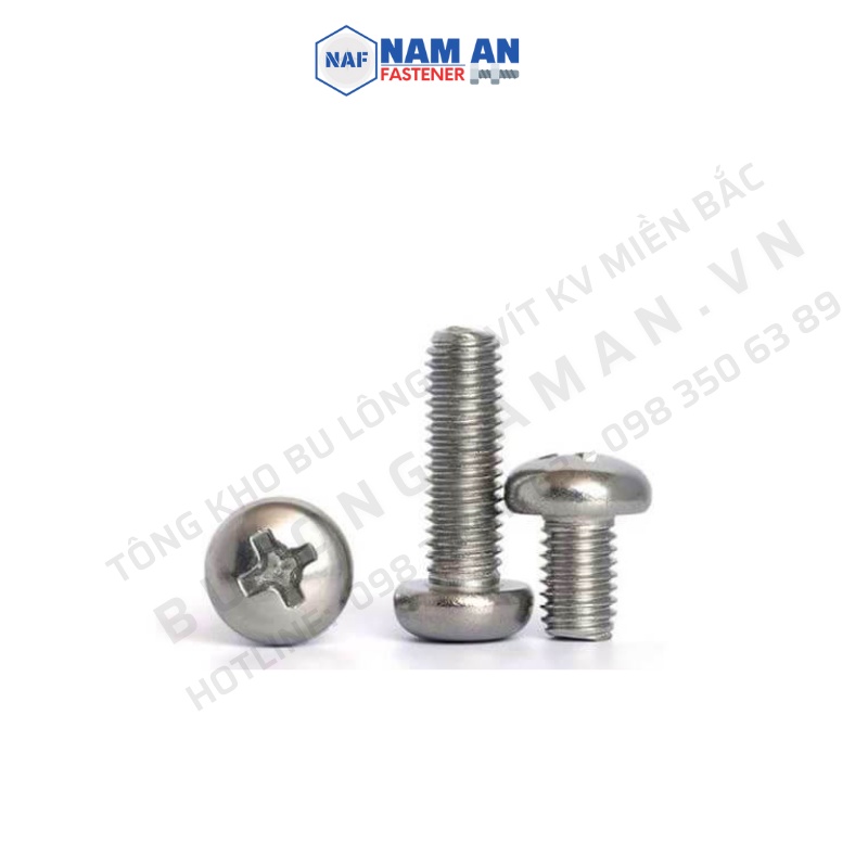 100 con Vít bake đầu tròn Inox 201 M6x15, vít bu lông đầu tròn Inox 201 M6x15